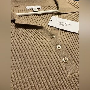 Calvin Klein Jeans Tan Ribbed Polo Shirt